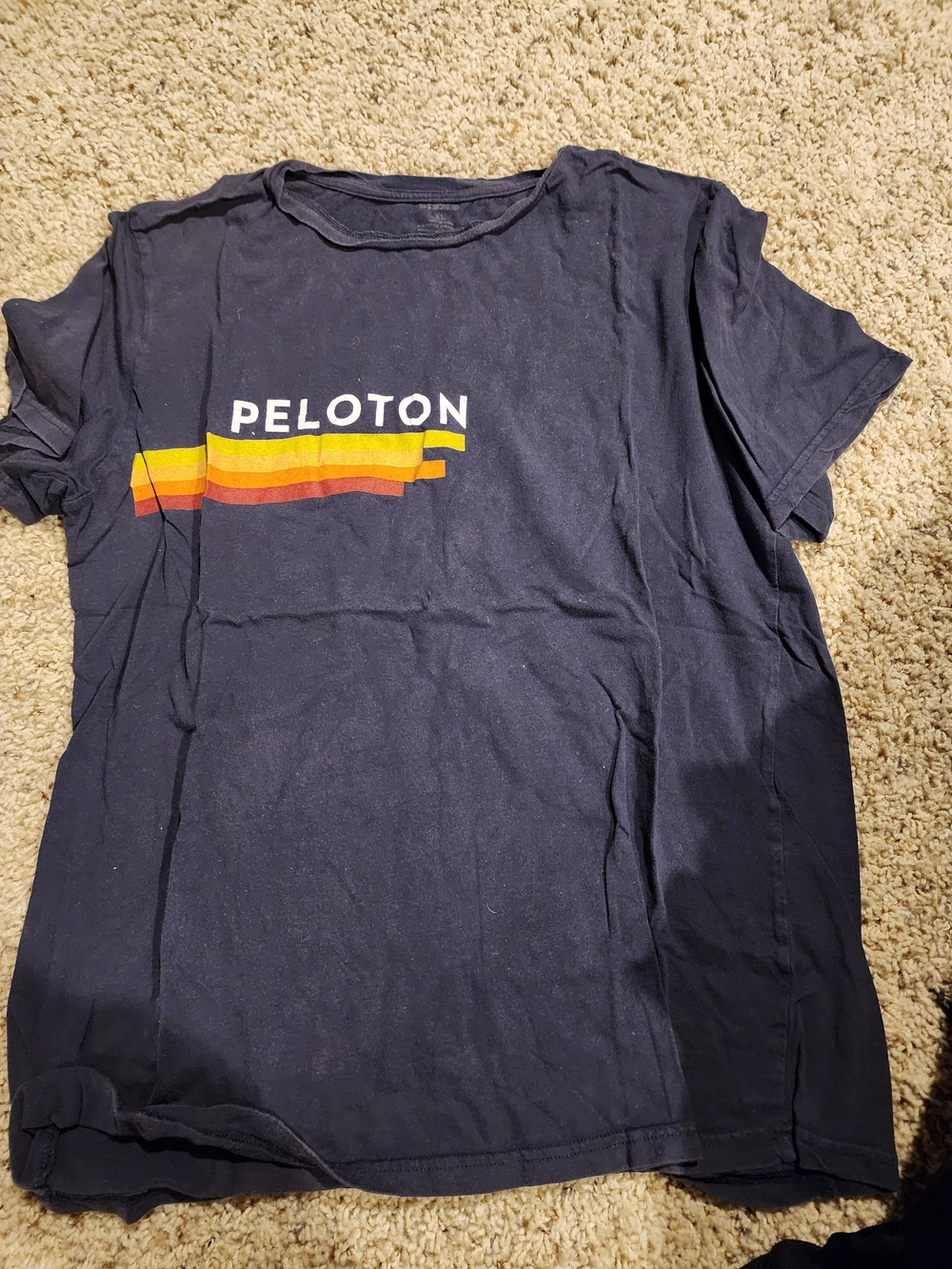 Peloton Navy Tee with Sunset Stripe Logo